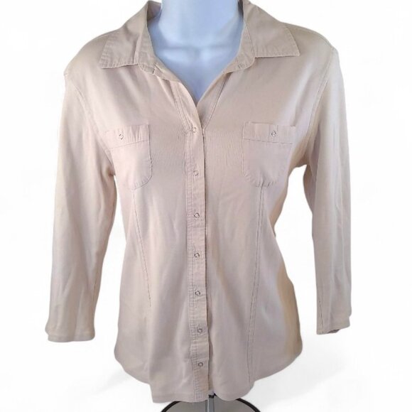 Style & Co. Tops - Style & Co Women's Cream Snap Down Top 3/4 Sleeve Collared Utility Top Size Med